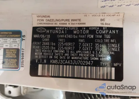 2018 Hyundai Tucson Limited/Sport And Eco/Se z USA, uszkodzony, nr VIN KM8J3CA43JU702947